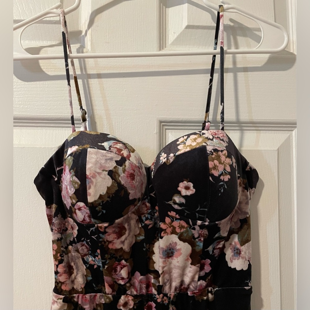 Floral Velvet Fabric Bodycon Dress